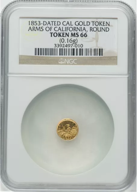 1853 California Gold Token, Round, Arms of California MS66 NGC CHOICE