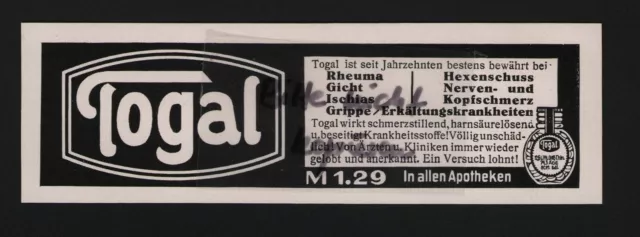 MÜNCHEN, Werbung 1937, Kontor Pharmacia Togal-Tabletten