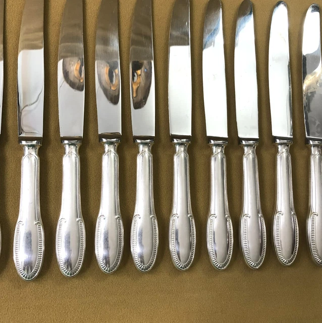 12 Couteaux De Table Alfenide En Métal Argenté - Orfèvrerie Française D'Occasion, Style Classique