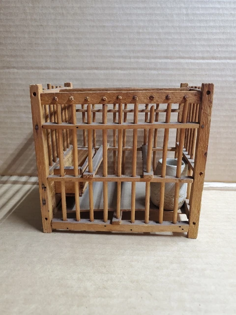 Vintage Miners Wood Canary Bird Cage W/ Terracotta Water Container Made Germany