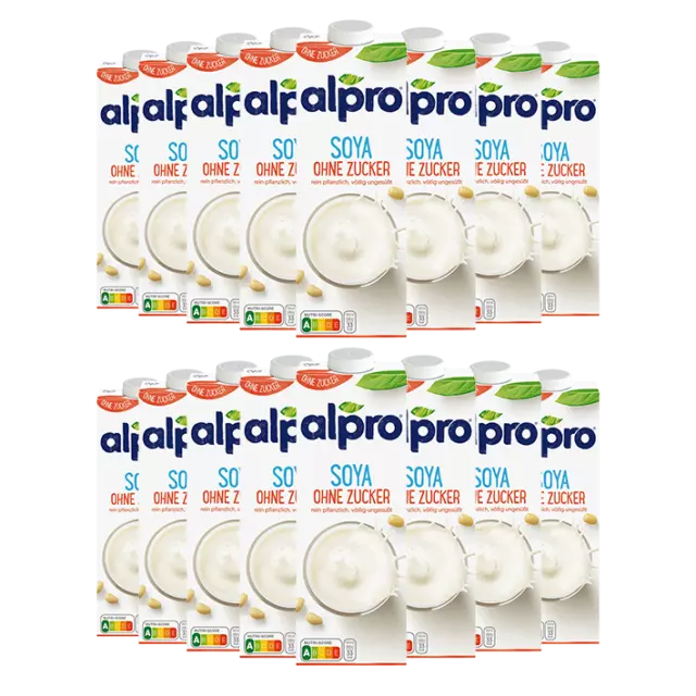 Alpro soia senza zucchero, 1 litro, confezione da 16
