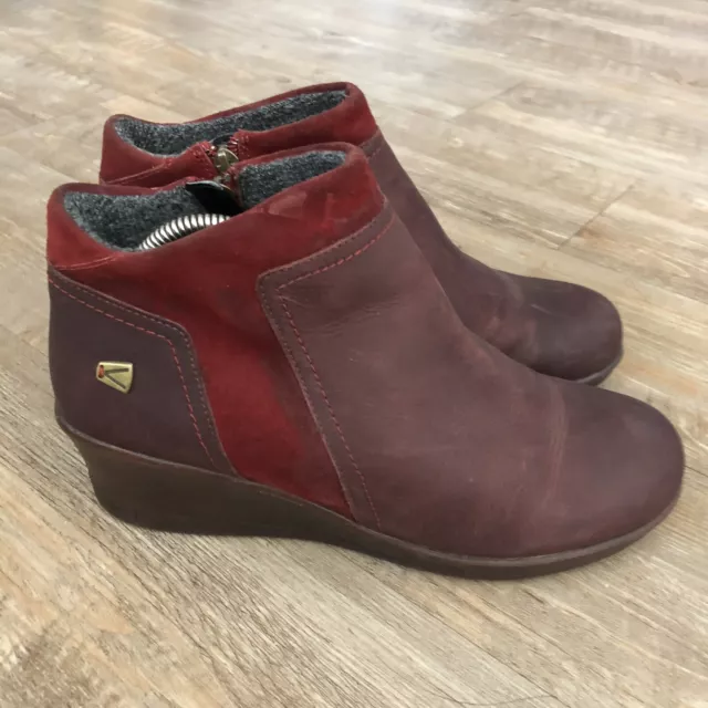 KEEN RED DAHLIA Leather Wedge Zip Up Ankle Boots Booties Womens Size 10 ...