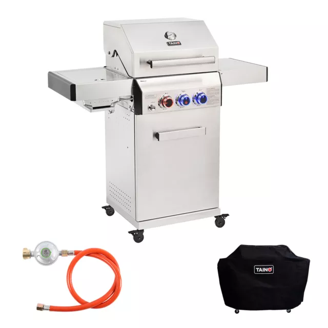 TAINO PLATINUM 2+1 Gasgrill Set Abdeckhaube Gasregler Edelstahl Keramik-Brenner