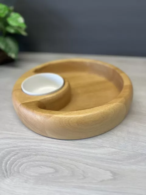 Crate & Barrel Wooden Chip and Porcelain Dip Bowl