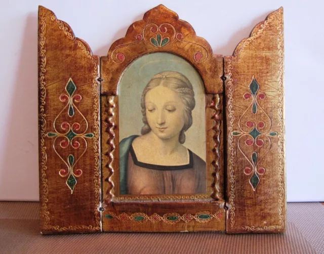Ikone vergoldet Holz Marien- ikone Triptychon antik