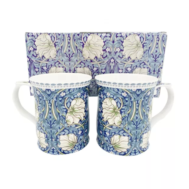 2x Fine Bone China William Morris Coffee Tea Mug w Handle Cup Blue Flower 415cc