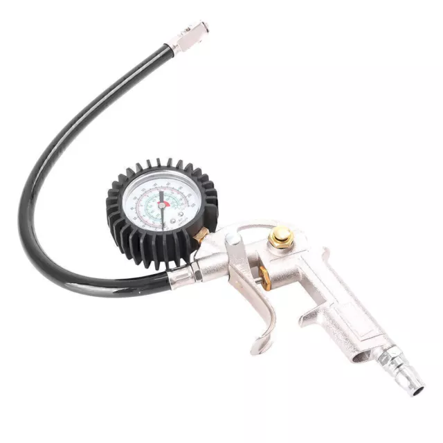220psi Tire Inflator with Air Pressure Gauge Pistol Chuck Flexible Hose for Car