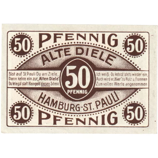 [#329778] Banknote, Germany, Hamburg, 50 Pfennig, personnage, O.D, UNC, Mehl:515