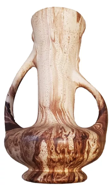 Vintage Rocky Mountain Pottery Romco 227  Wood Grain Double Handle Vase USA RARE