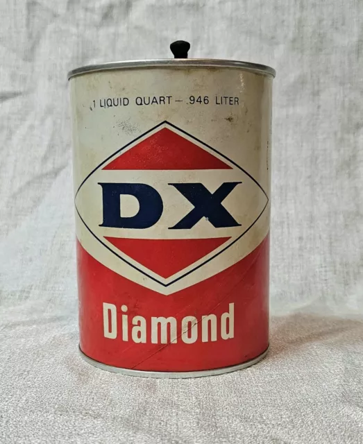 Vintage Diamond DX One Quart Motor Oil Can Cardboard & Metal