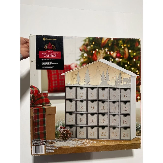 LARGE PRELIT METAL Advent Calendar with Pull out Drawers Members Mark