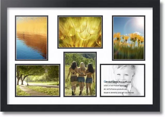 ArtToFrames Collage Mat Picture Photo Frame 6 5x7" Openings in Satin Black 351