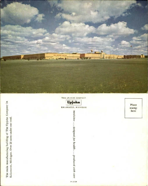 Main manufacturing bldg Upjohn Company Kalamazoo Michigan unused 1960s