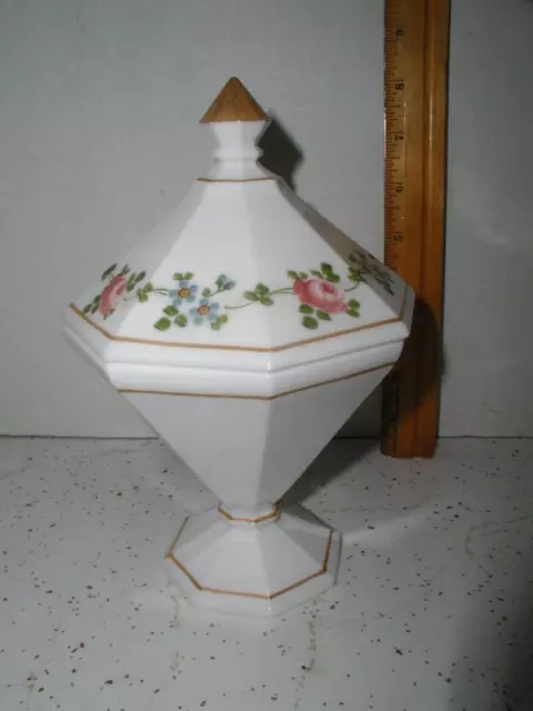 Vintage Westmoreland Milk Glass Hand Painted Roses Gold Gilt Lidded Candy Dish