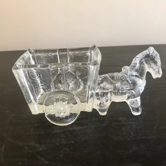 Vintage Horse Donkey and Cart Clear Glass 1950s