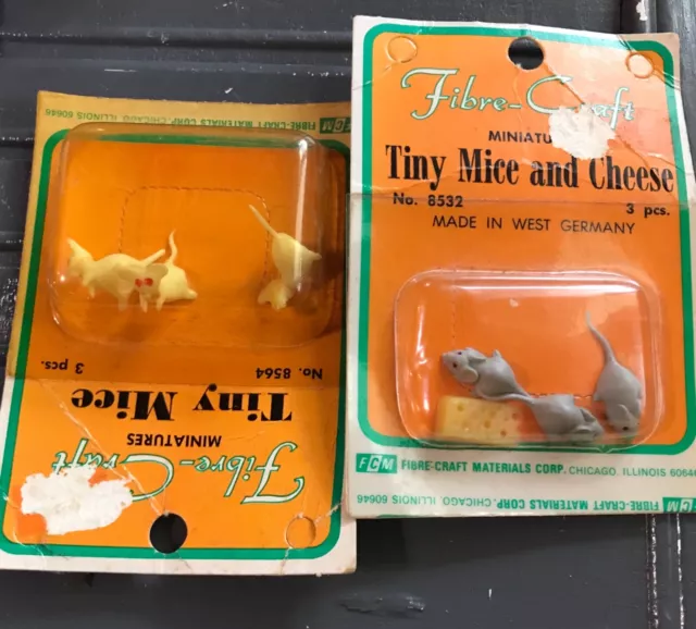 Teeny Tiny Mice - Fibre Craft Miniatures - 2 Packs Mice Dollhouse - NOS Germany
