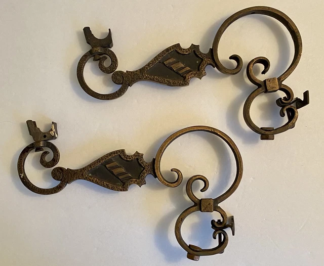 Pair Vintage Bronze Metal Ornamental Brackets Shelf Signholder Curtains Heavy