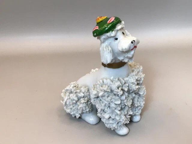 1950’s French Poodle Dog Figurine With Beret & Spaghetti Fur Adorable!