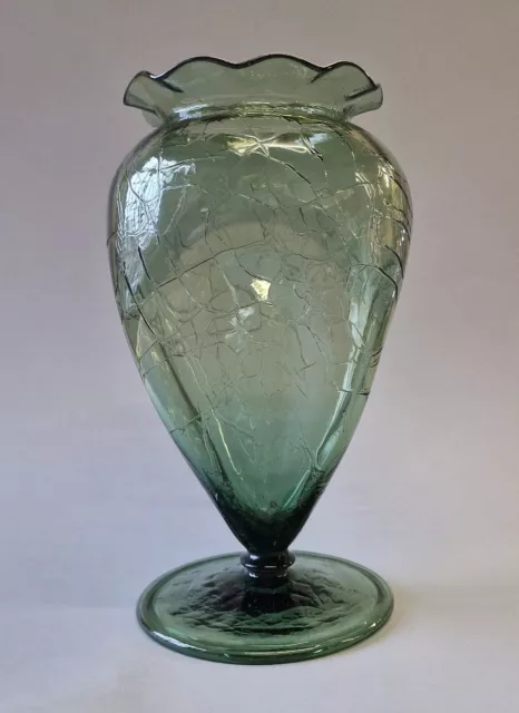 Stevens & Williams Glass Vase, Rare Late 19th C. Pinched, Crackled, Frilled Rim 3