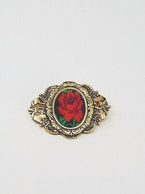 Byblos Vintage Byblos Spilla Art Nouveau Stile Metallo Ricamo Rosa Pin 