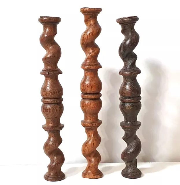 3 twist turned wood spindle Column Antique french architectural salvage 3