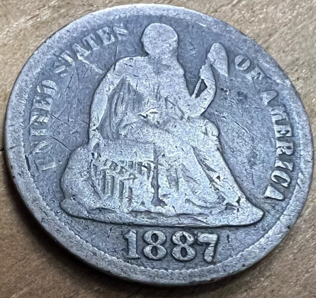 1887 ANTIQUE 90% Silver Seated Liberty Dime HISTORIC COLLECTIBLE COIN