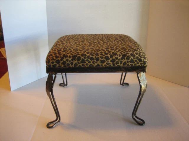 Leopard Print Tapestry Black & Gold Brushed Metal Foot Stool Ottoman 9 1/2in.T Leopard Print Tapestry Black & Gold Brushed Metal Foot Stool Ottoman 9 1/2in.T