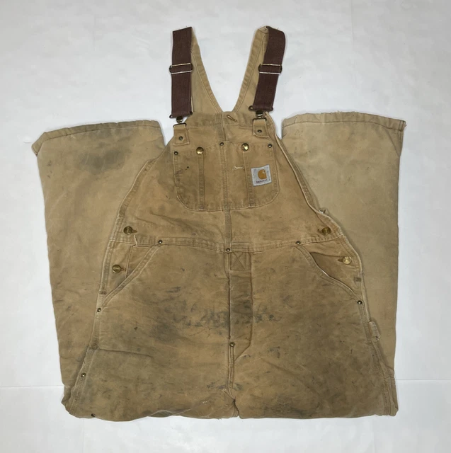 Vintage Carhartt USA Union Made Overalls Bib Double Knee 34x30 Distressed