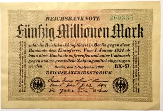 Deutsches Reich 50 Millionen  Mark 1923  Papiergeld Banknoten Geldschein echt