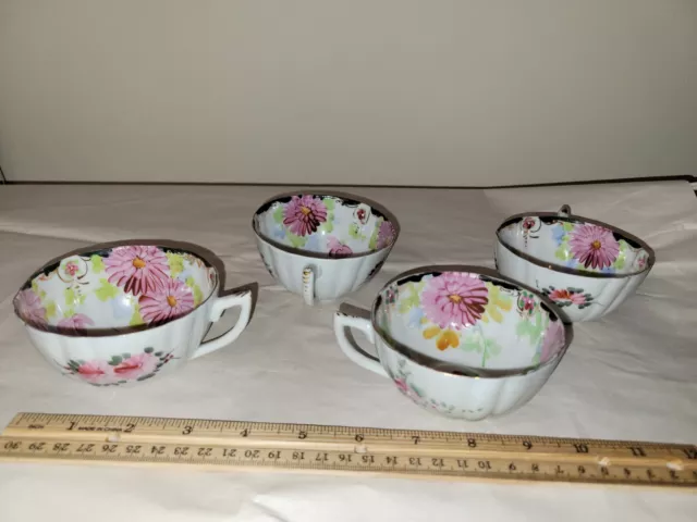 Four Vintage Hand Painted Teacups