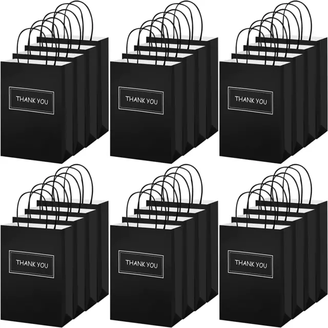 100 Pcs Thank You Paper Bags Bulk 8 X 4 X 10 Inch Gift with Handle Black, White 2