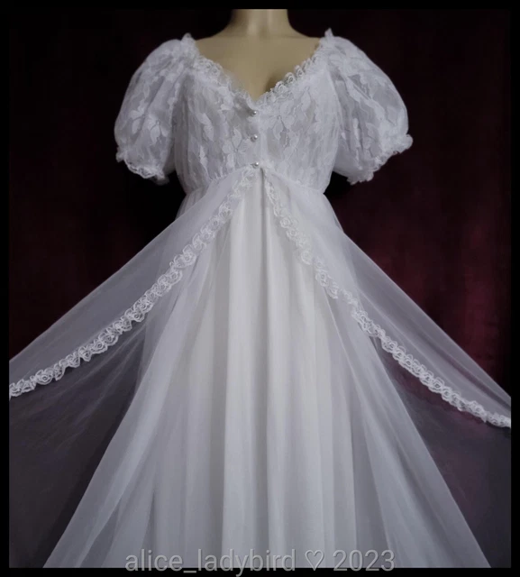 2PC VINTAGE DELICATES Sheer CHIFFON Nightgown SET Nylon Lace Peignoir ...