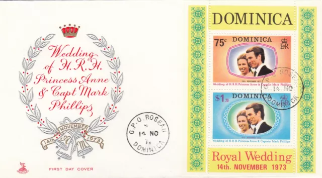 (17839) Dominica FDC Princess Anne Wedding minisheet 1973