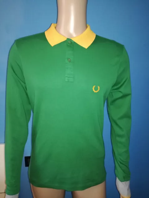 Maglia Polo Uomo Maniche Lunghe Color Verde Marca Fred Perry Taglia L 100%Cotone