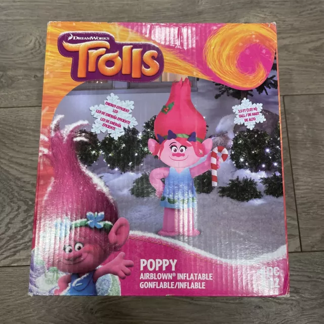 Gemmy Trolls Poppy LED 3.5' Airblown Inflatable Dreamworks Candy cane Christmas