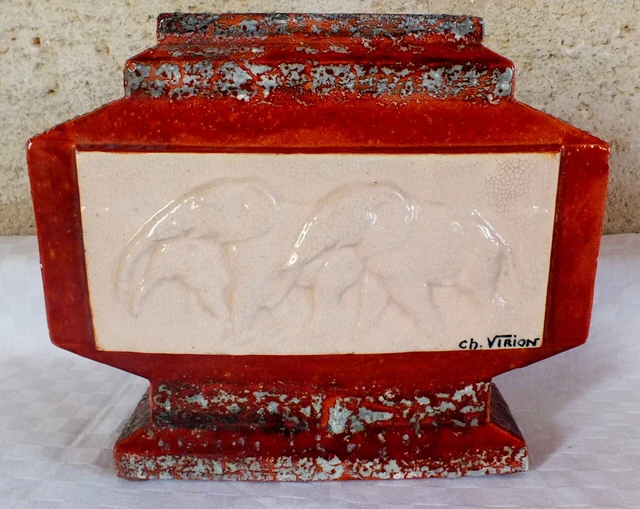 Charles Virion Vase Art Déco Ceramique Elephants