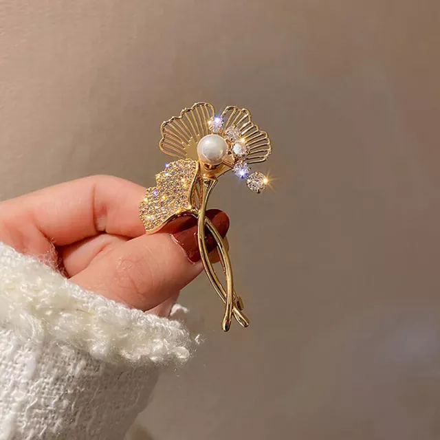 Imitation Pearl Tulip Flower Brooches for Women Elegant Rhinestone Floral Pins