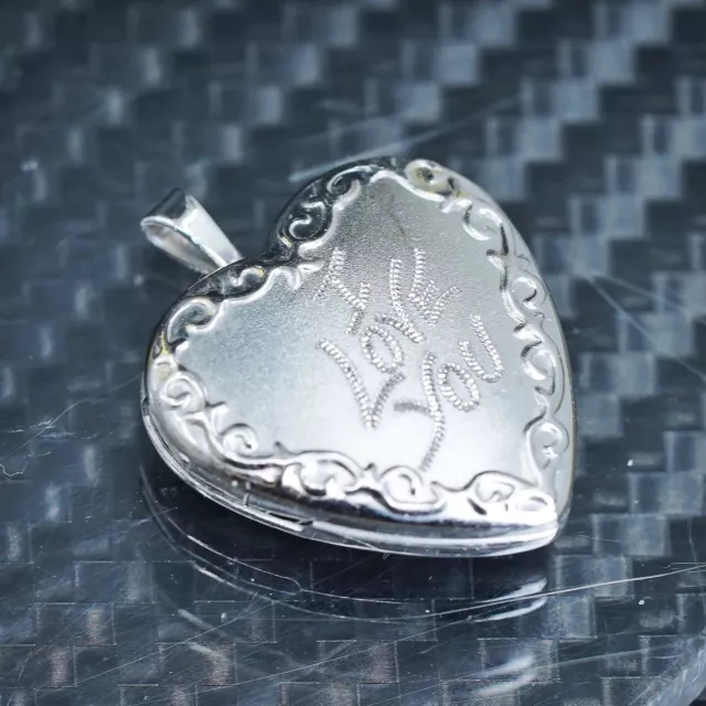 Vintage sterling silver 925 photo locket heart pendant engraved “I love you”