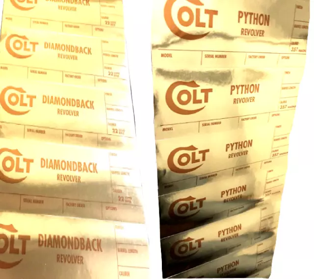 Colt Python Diamondback Box sticker Gold Foil Serial Number Label Old Vintage