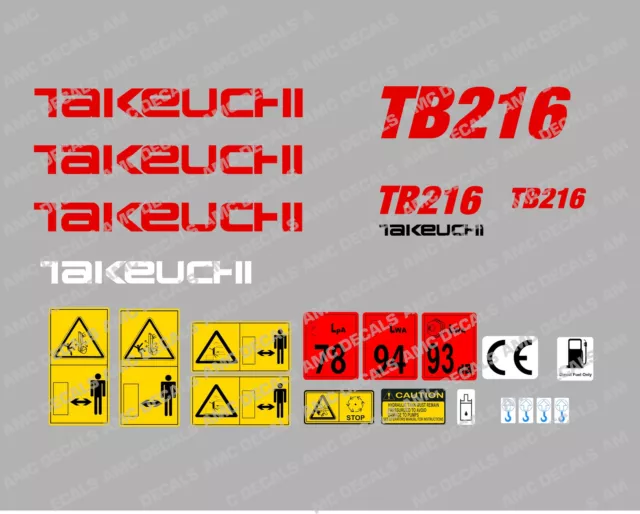 Takeuchi Tb216 Mini Digger Decal Sticker Set With Safety Warning Signs