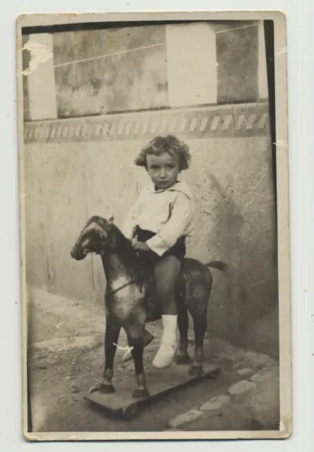 Sweet Baby Girl On Wooden Rocking Horse (Vintage Photo Spain: 1930s/1940s)