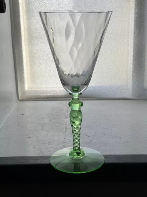 Tiffin Franciscan Goblet 15022 Uranium Green Twist Diamond Optic U.S. GLASS