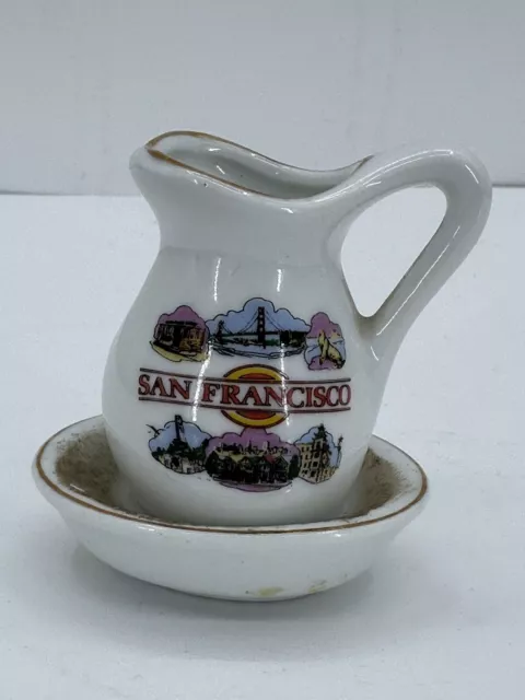 Vintage Souvenir Porcelain Pitcher & Bowl Mini Toothpick Holder San Francisco