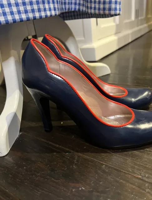 marc By Marc Jacobs Leather Vintage Shoes S 38.5 navy With Red Trim 3.5 In Heels