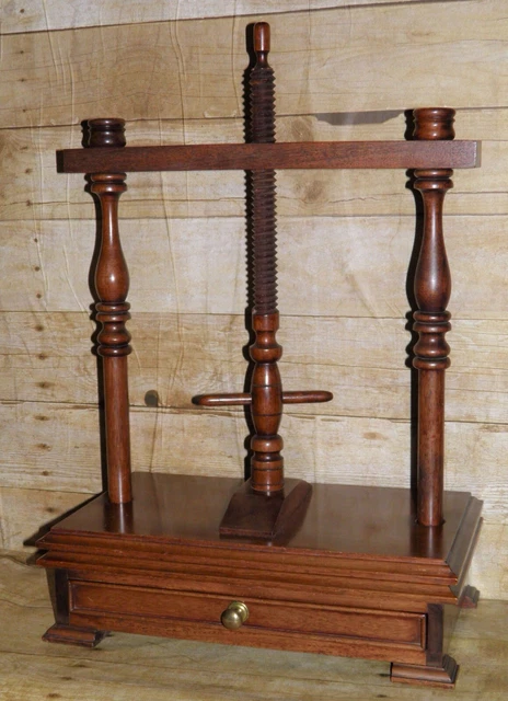 Antique 19th Century Mahogany Book Press With Spiral Thread Mechanism & Draw