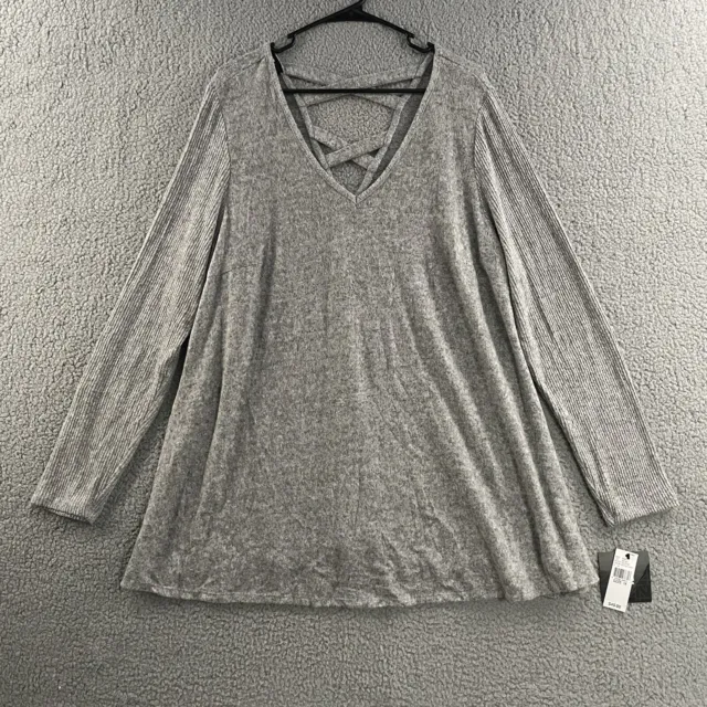 iZ Byer Womens Top Gray Size 1X Plus Long Sleeve Open Back Rayon Polyester Blend