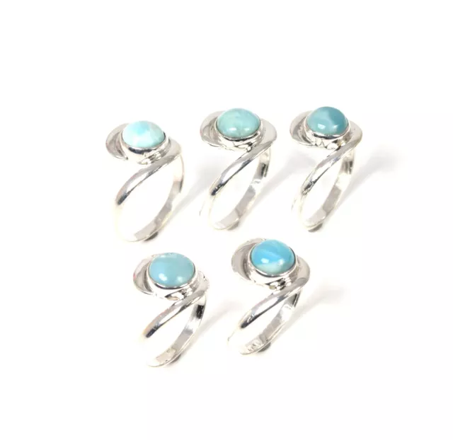 Wholesale 5Pc 925 Solid Sterling Silver Blue Larimar Ring Lot e637