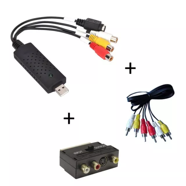 USB 2.0 VHS to DVD Audio Video Convert Capture Full Scart Kit & Leads RCA Cable