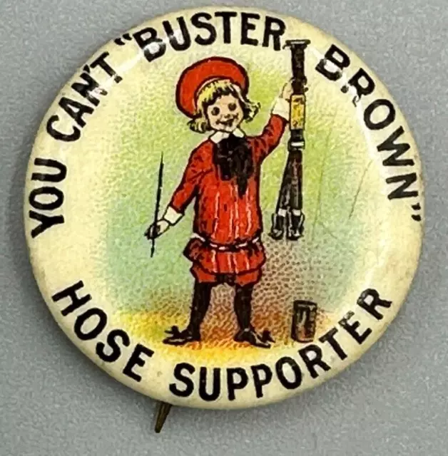 Antique BUSTER BROWN HOSE Supporter Celluloid Pinback Advertising Pin