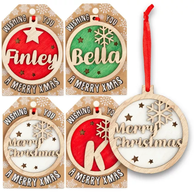 Personalised Wooden Name Hanging Christmas Tree Bauble Decoration Xmas Gift
